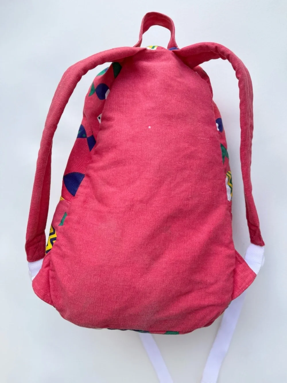 Vintage OP Ocean Pacific Kids Backpack Pink Fish Print Canvas School Bag